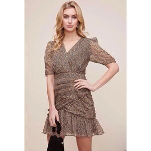 ASTR The Label Mini Dress size Small S Ditsy Floral Ruched Shirred‎ Bottom Black